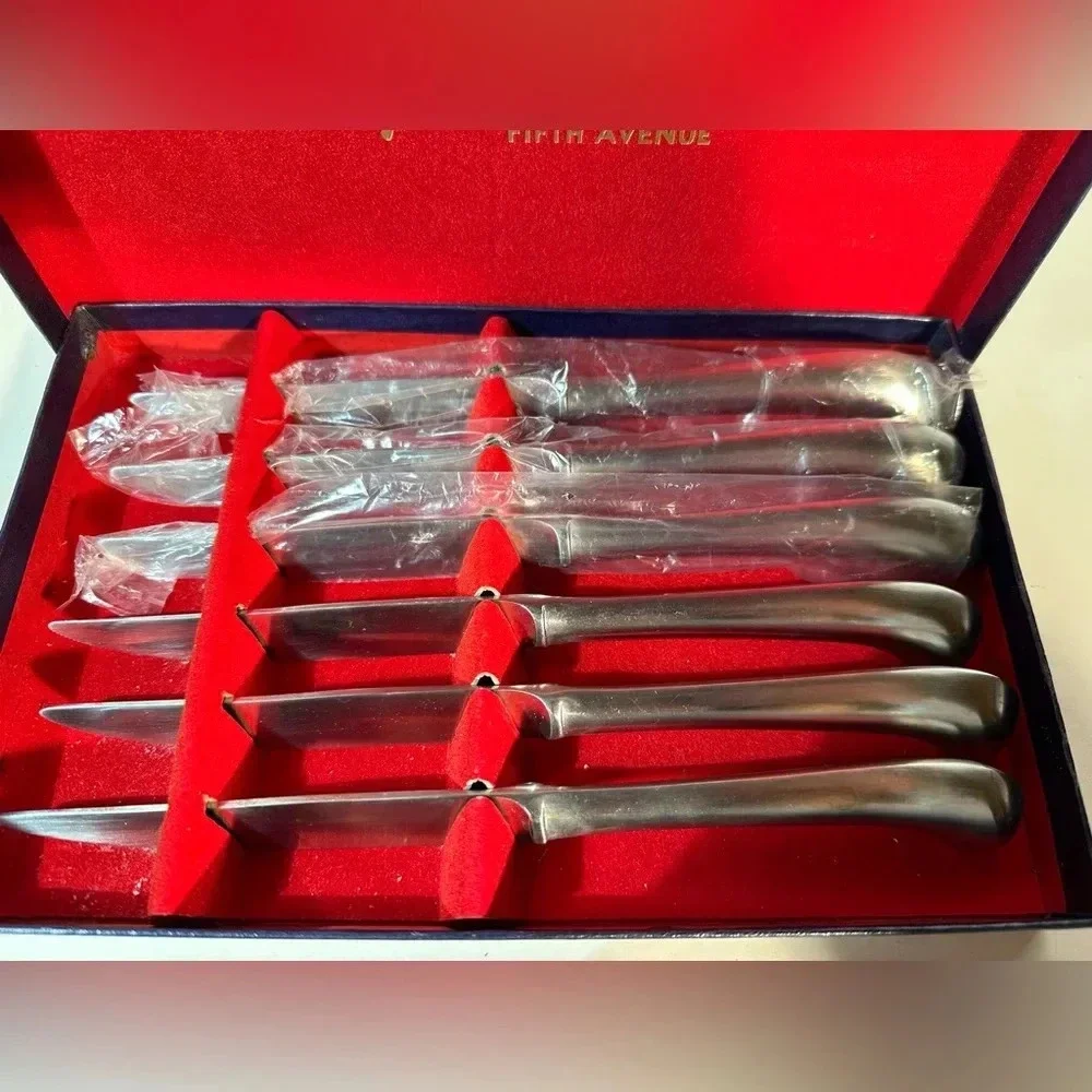 MCM Stainless by Present Fifth Avenue Mount Vernon Dinner Knives Set Of 6 Boxed - Picture 2 of 10